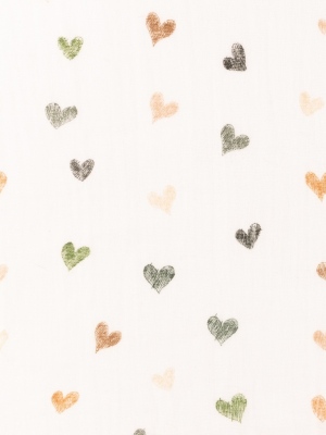 Dvojitá gázovina / mušelín malovaná srdíčka do zelena na bílé